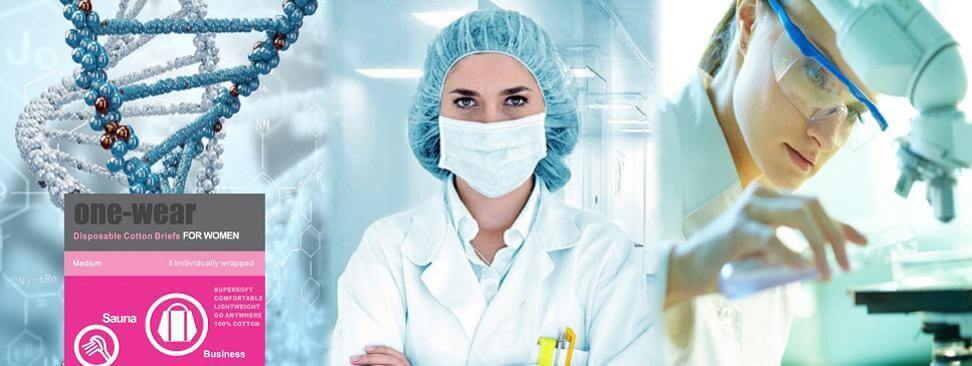 Women wearing disposable cotton knickers while working in a laboratory