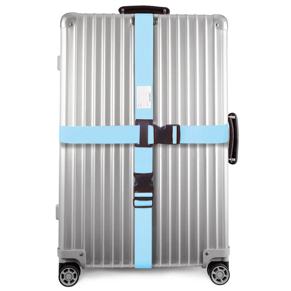 ✅ Heavy Duty Luggage Cross Strap Suitcase Belts - with Personalised Baggage Claim Identifier Address Label (Bright Blue) - One-Wear