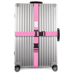 ✅ Heavy Duty Luggage Cross Strap Suitcase Belts - with Personalised Baggage Claim Identifier Address Label (Bright Pink) - One-Wear
