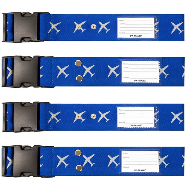 ✅ Heavy Duty Luggage Cross Strap Suitcase Belts - with Personalised Baggage Claim Identifier Address Label (Blue) - One-Wear