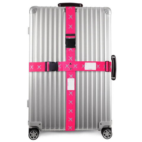 ✅ Heavy Duty Luggage Cross Strap Suitcase Belts - with Personalised Baggage Claim Identifier Address Label (Pink) - One-Wear