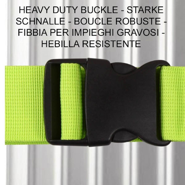 ✅ Heavy Duty Luggage Strap Suitcase Belts - with Personalised Baggage Claim Identifier Address Label (Bright Green) - One-Wear