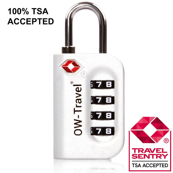 ✅ 4 Dial TSA Combination Padlock - Travel Sentry Approved Heavy Duty Lock for Suitcases, Luggage, Gym Lockers and Tool Boxes - Silver - One-Wear